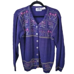 Northern Reflections Vintage Cotton Textured Botanical Cardigan Sweater Size S